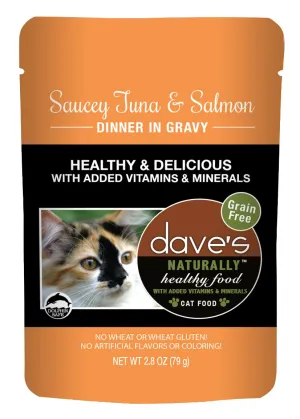 Dave’s Naturally Healthy Saucey Tuna & Salmon Dinner in Gravy Cat Food Pouch