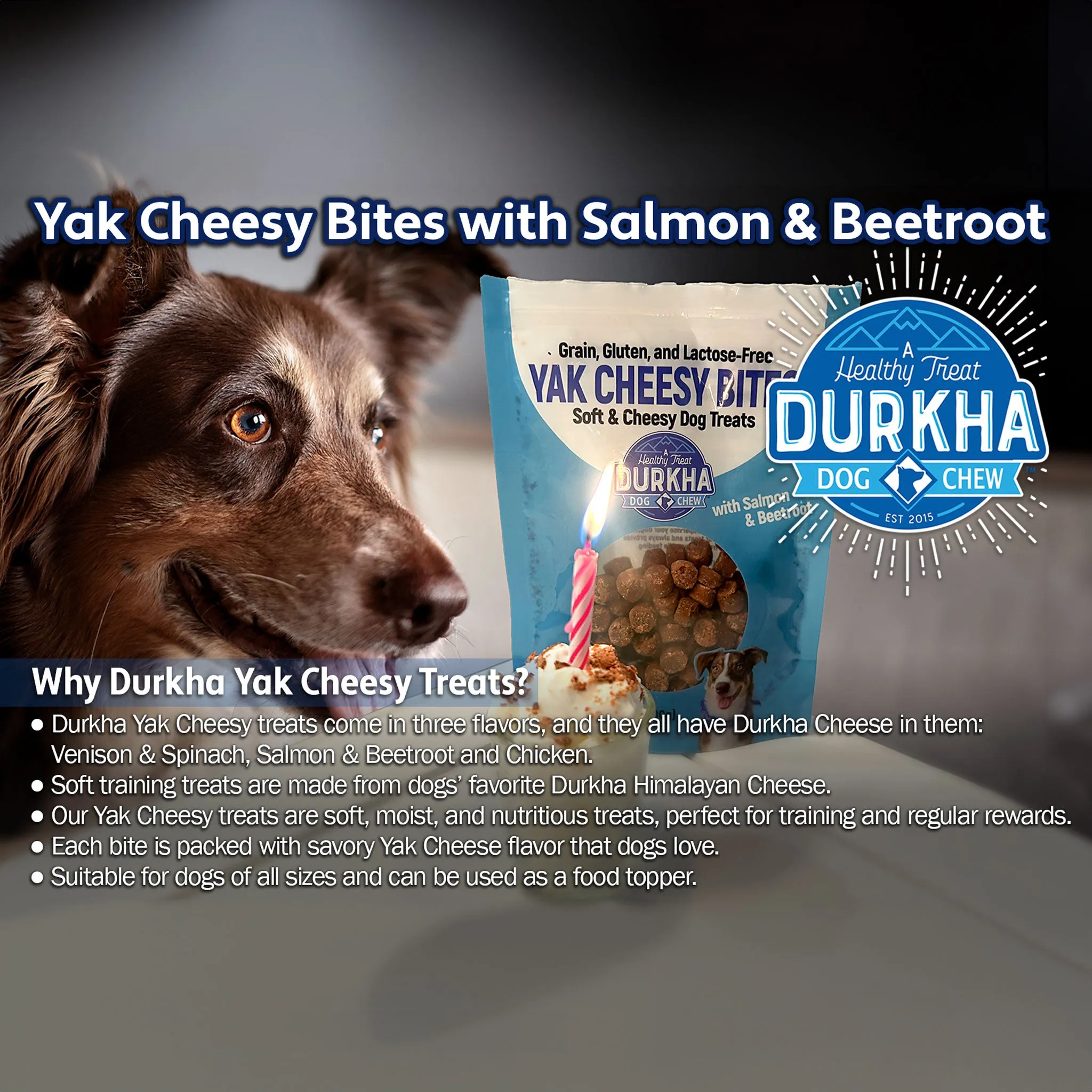 Durkha Pet Products Yak Cheesy Bites Dog Salmon & Beetroot 3.5 oz
