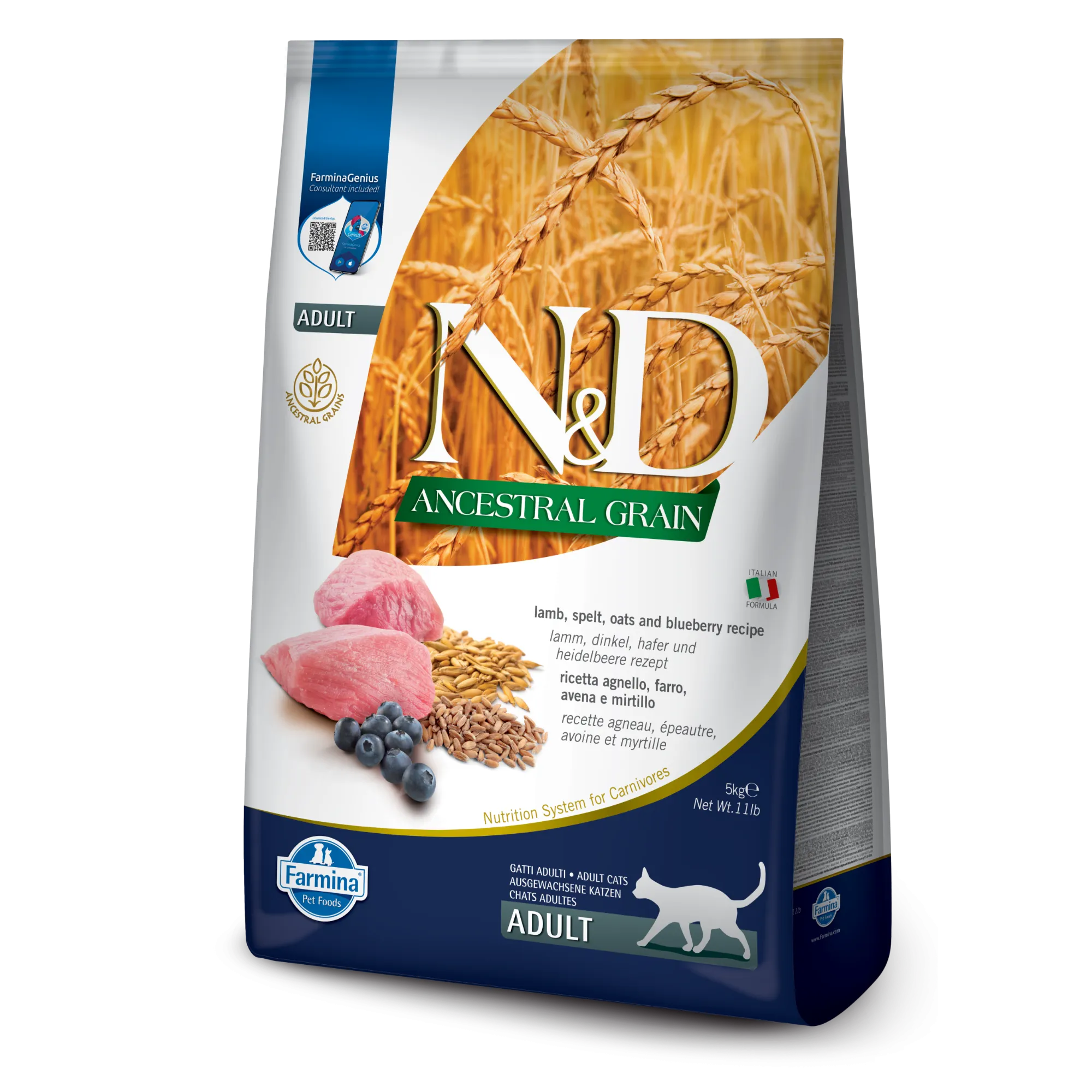 Farmina N&D Ancestral Grain Lamb & Blueberry Adult Dry Cat Food