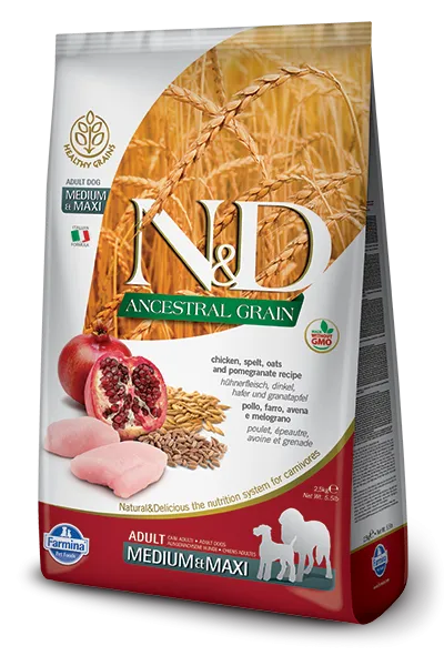 Farmina Natural & Delicious Ancestral Grain Chicken & Pomegranate Medium & Maxi Dry Dog Food