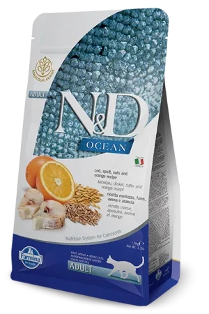 Farmina Natural & Delicious Ocean Ancestral Grain Codfish & Orange Adult Dry Cat Food