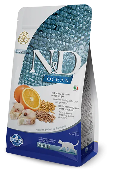 Farmina Natural & Delicious Ocean Ancestral Grain Codfish & Orange Adult Dry Cat Food