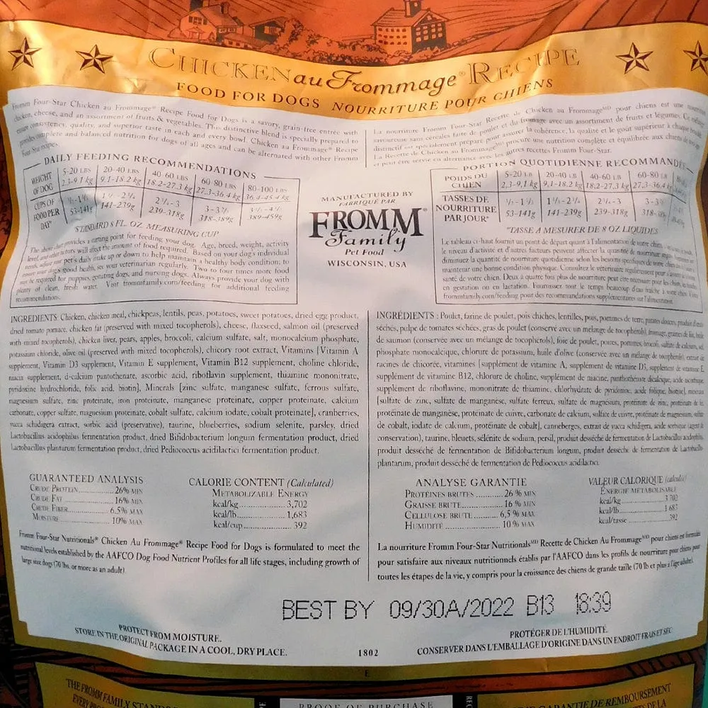 Fromm Four-Star Grain-Free Chicken au Frommage Dry Dog Food
