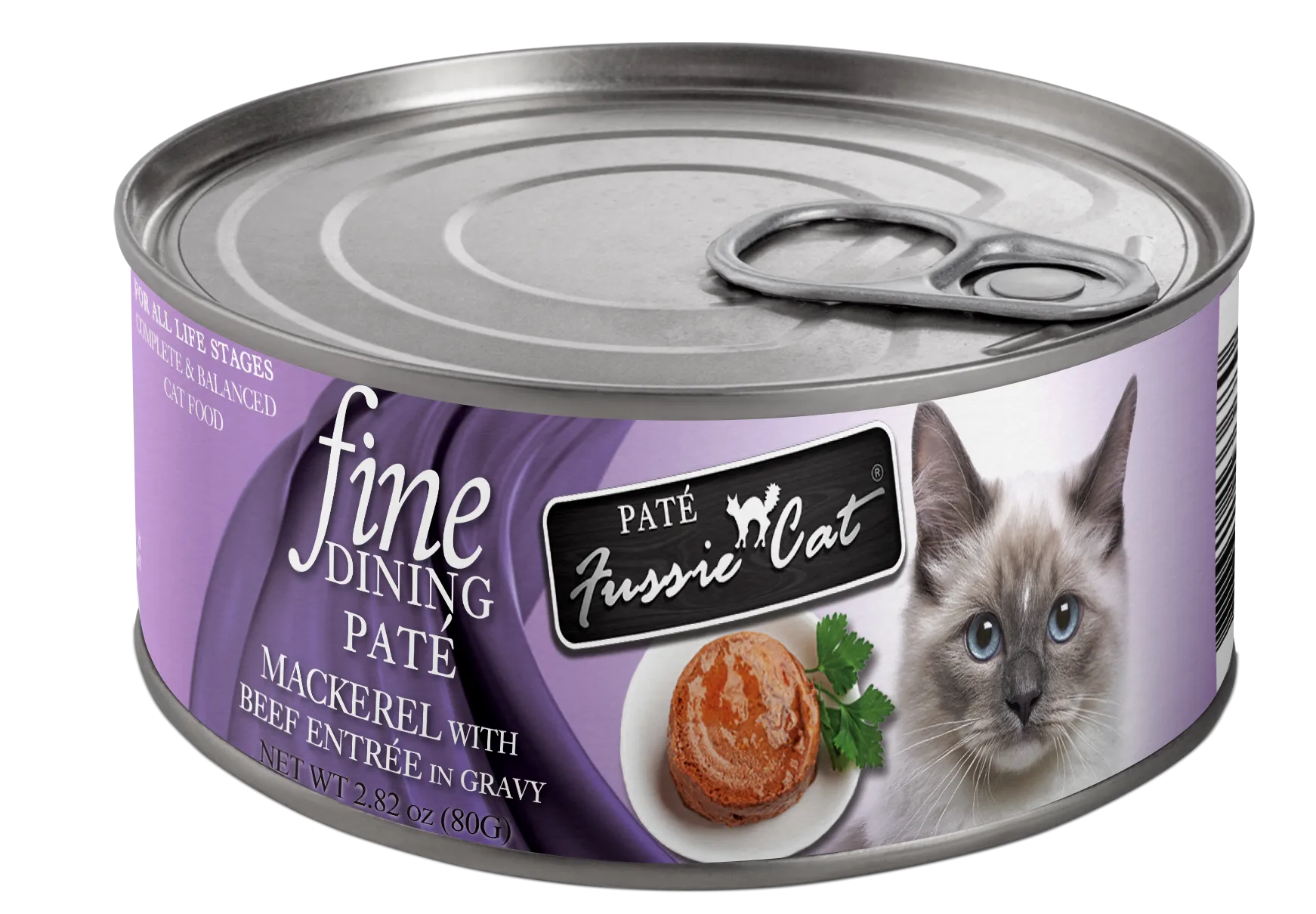 Fussie Cat Fine Dining Pate Mackerel with Beef Entree Wet Cat Food, 2.82oz