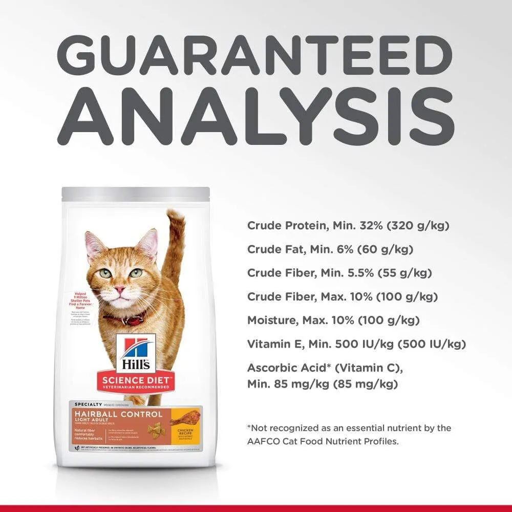 Hill's Science Diet Adult Hairball Control Light Chicken Recipe Dry Cat Food