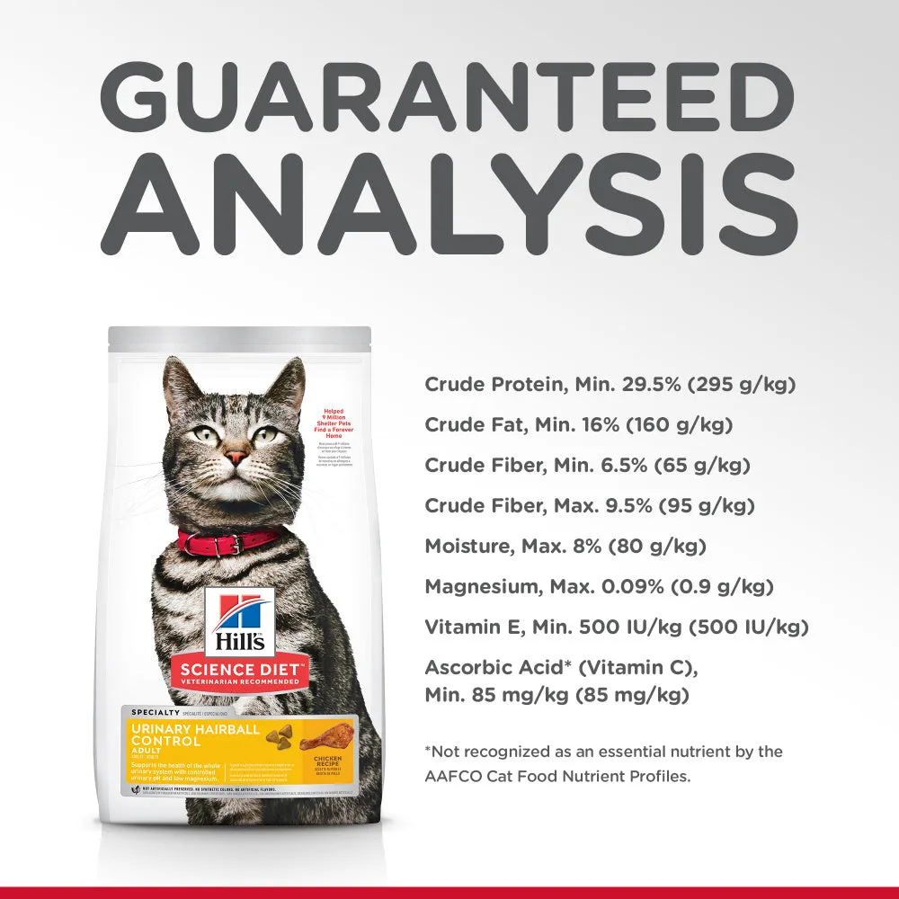 Hill's Science Diet Adult Urinary Hairball Control Chicken Recipe Dry Cat Food