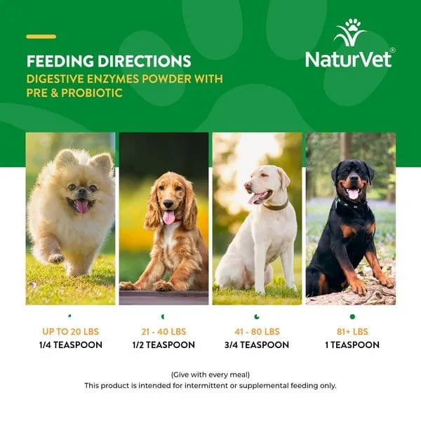 NaturVet Digestive Enzymes Powder Plus Pre & Probiotics for Dogs and Cats