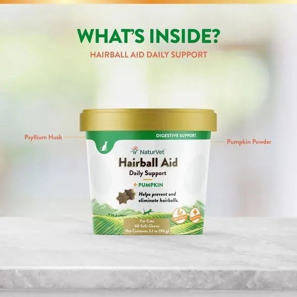 NaturVet Hairball Aid Plus Pumpkin Soft Chews for Cats