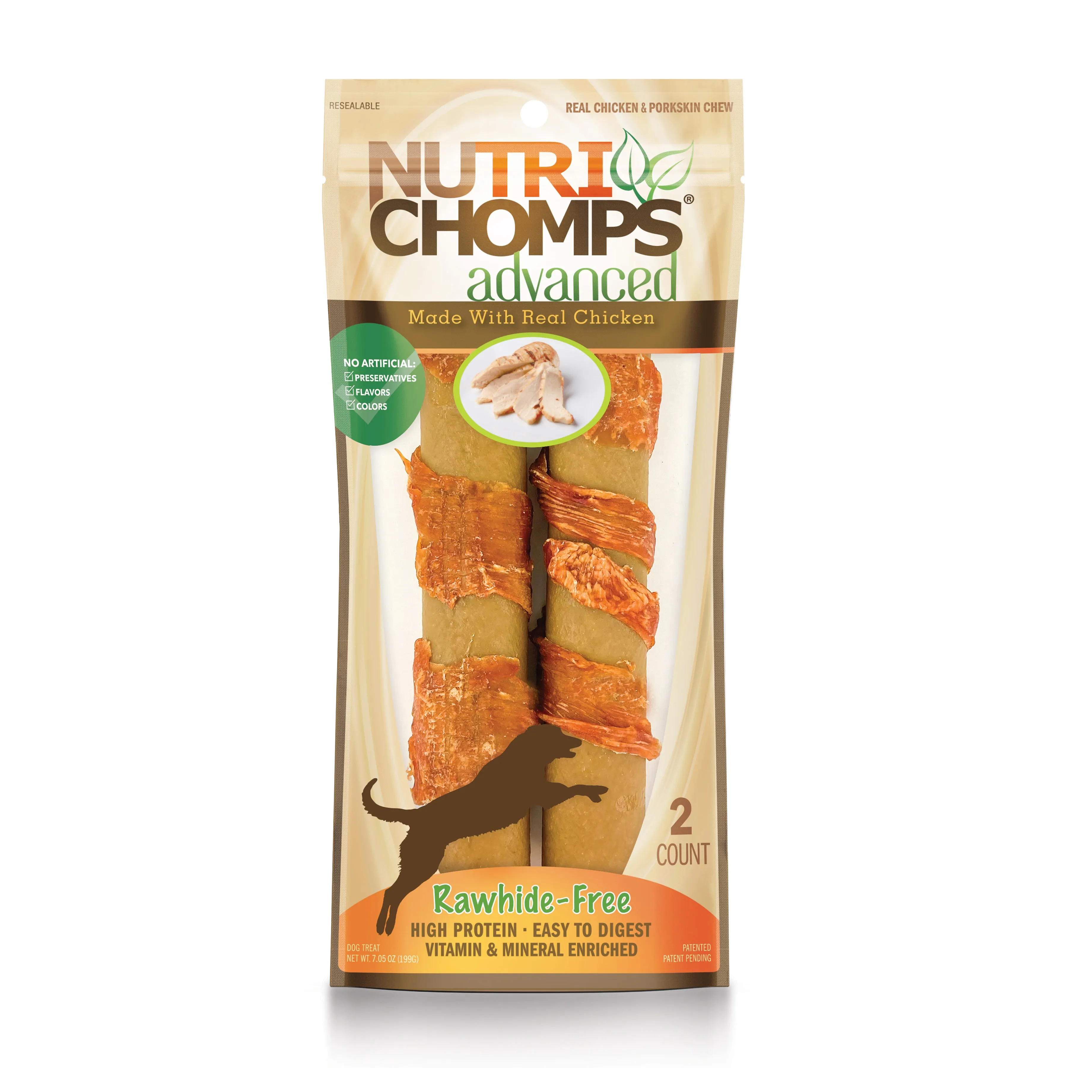 NutriChomps Advanced 8" Chicken Flavor Rolls Wrapped with Real Chicken, 2 Count Dog Chews