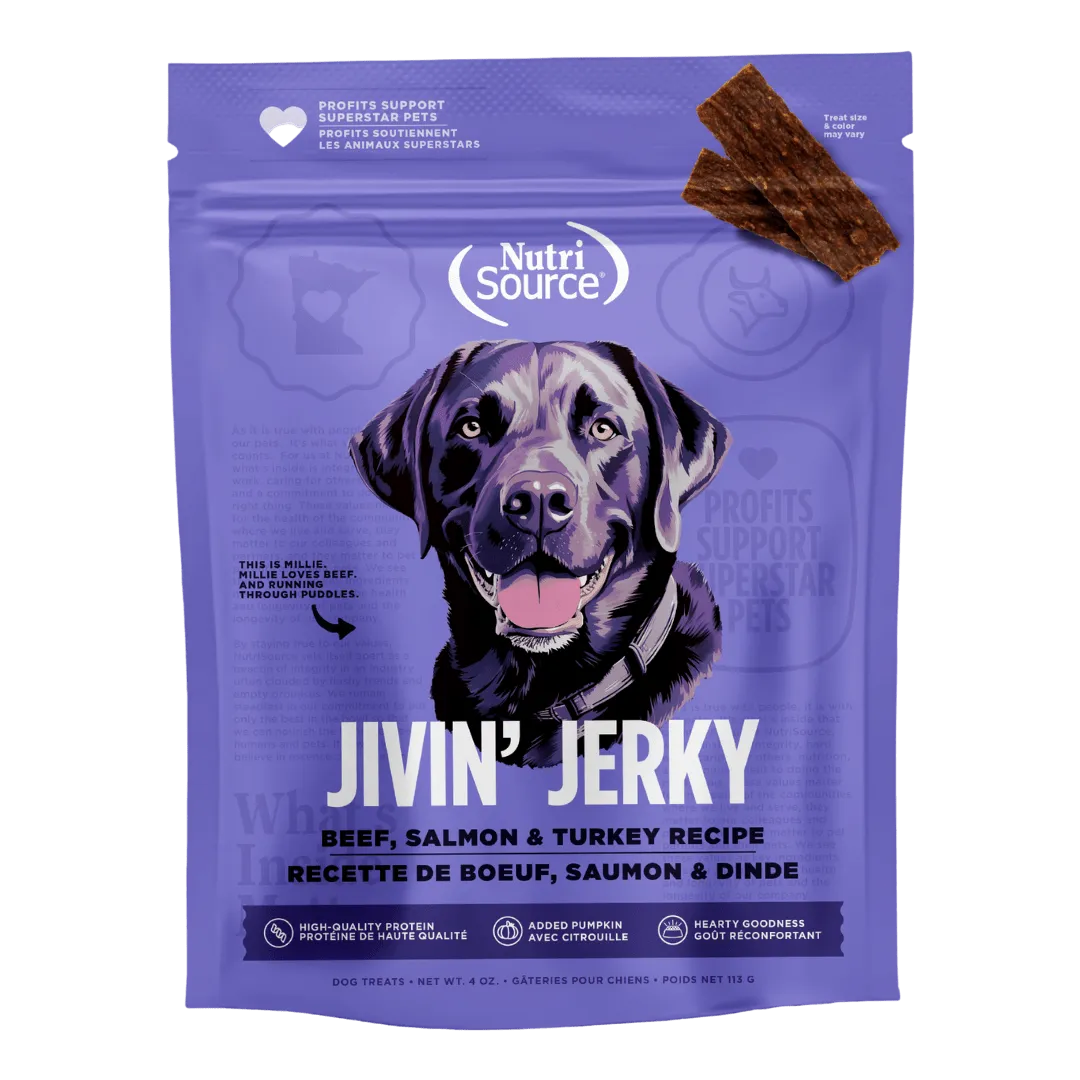 Nutrisource Jivin' Jerky Grain Free Beef, Turkey & Salmon Dog Treats