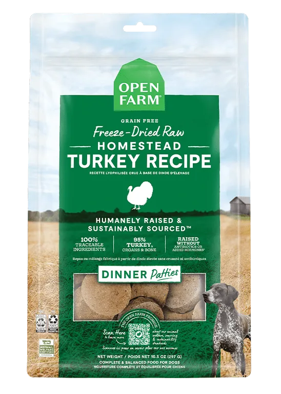 Open Farm Grain Free Raw Dog Food Patties Homestead Turkey Recipe Freeze Dried
