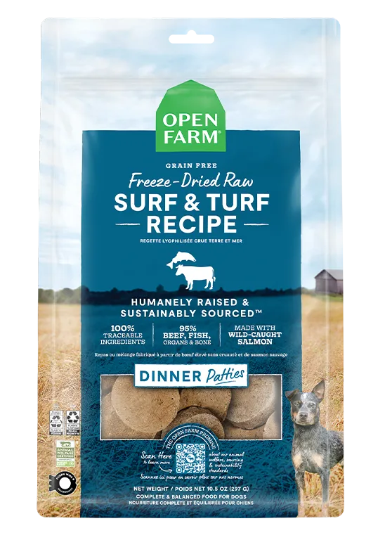 Open Farm Grain Free Surf and Turf Recipe Freeze Dried Raw Dog Food Patties