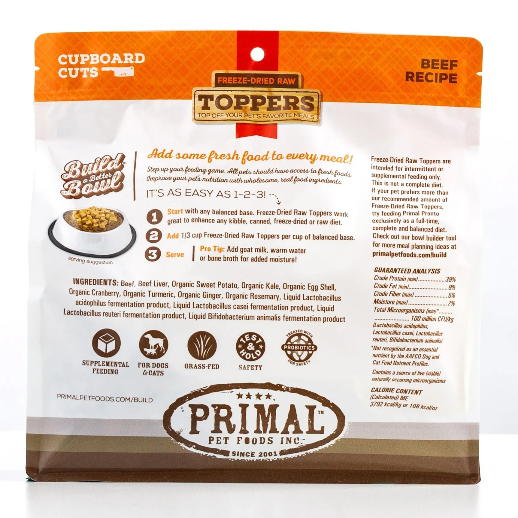 Primal Cupboard Cuts Freeze-Dried Raw Beef Meal Topper for Dogs and Cats