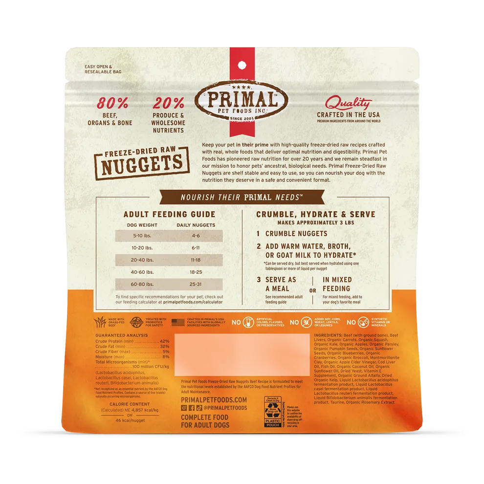 Primal Freeze Dried Nuggets Grain Free Beef Formula Dog Food