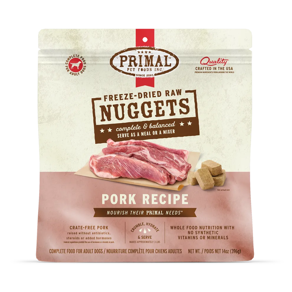 Primal Freeze Dried Nuggets Grain Free Pork Formula Complete Diet Dog Food