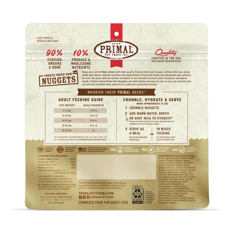 Primal Freeze Dried Nuggets Venison Formula Complete Diet for Cats