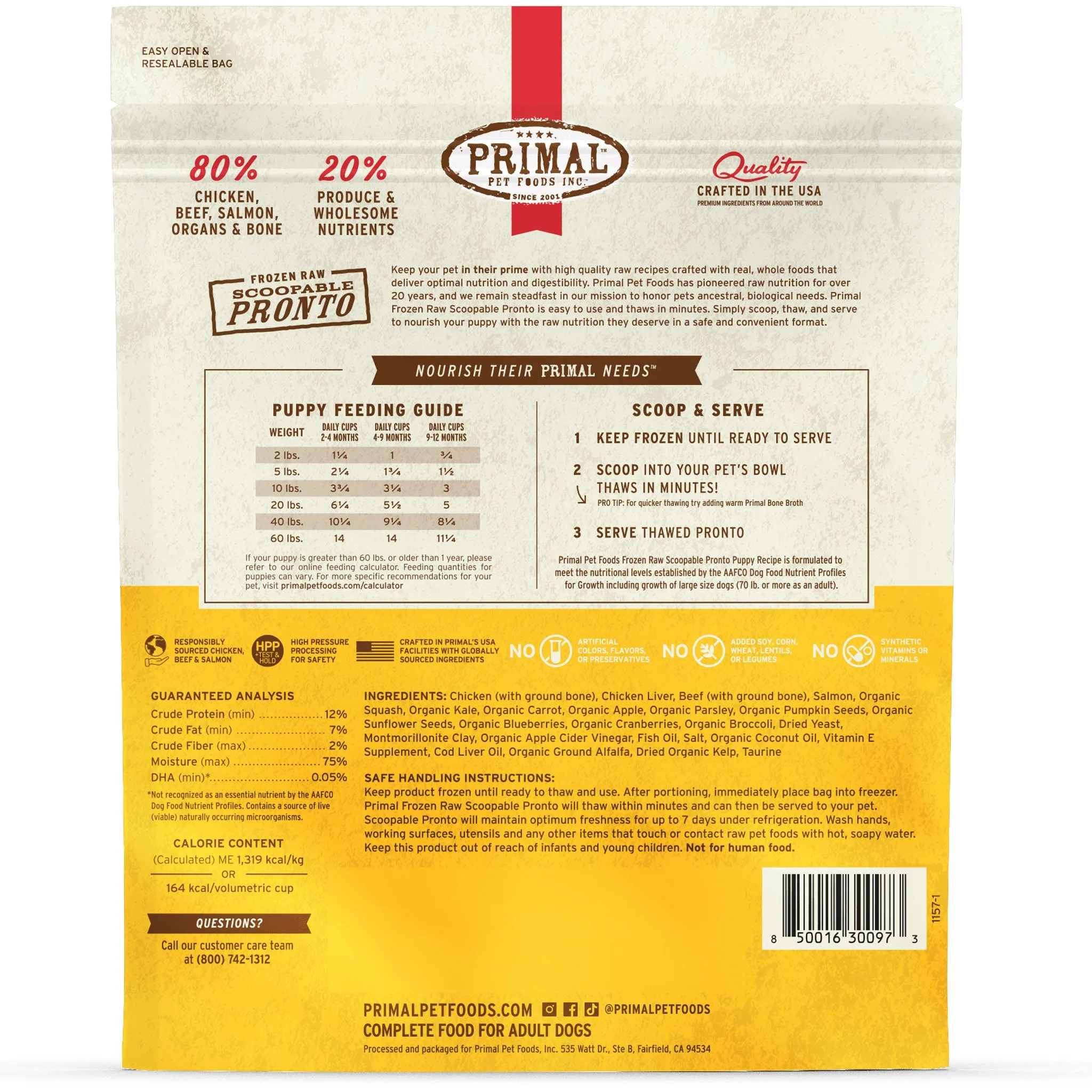Primal Frozen Raw Pronto Puppy Chicken, Beef, & Salmon Dog Food