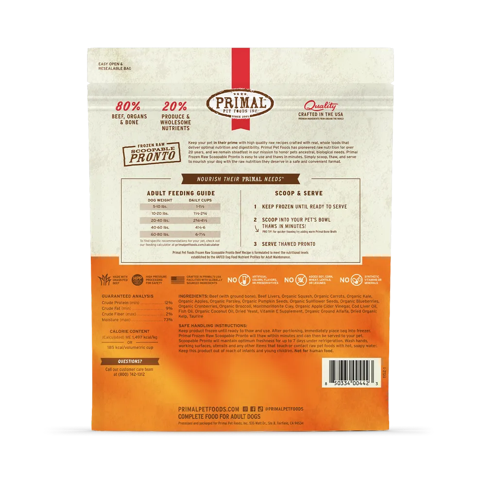 Primal Pronto Raw Frozen Beef Dog Food