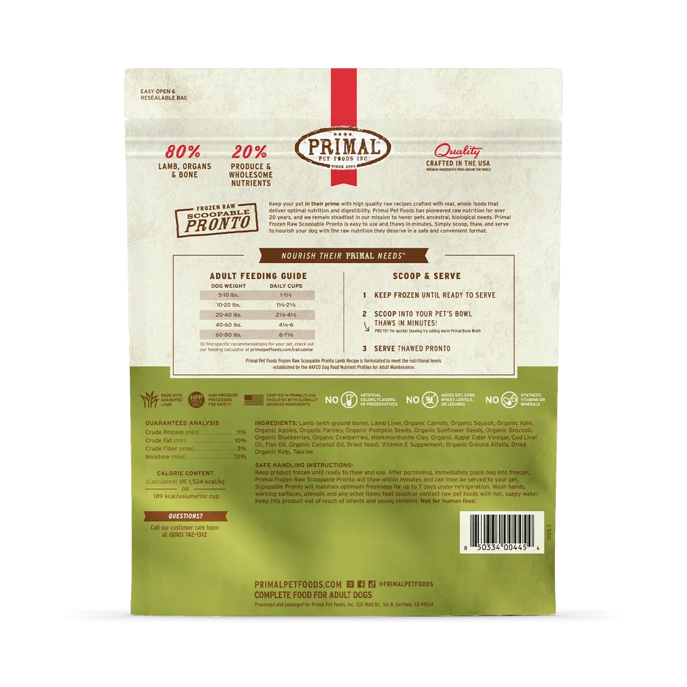 Primal Pronto Raw Frozen Lamb Dog Food