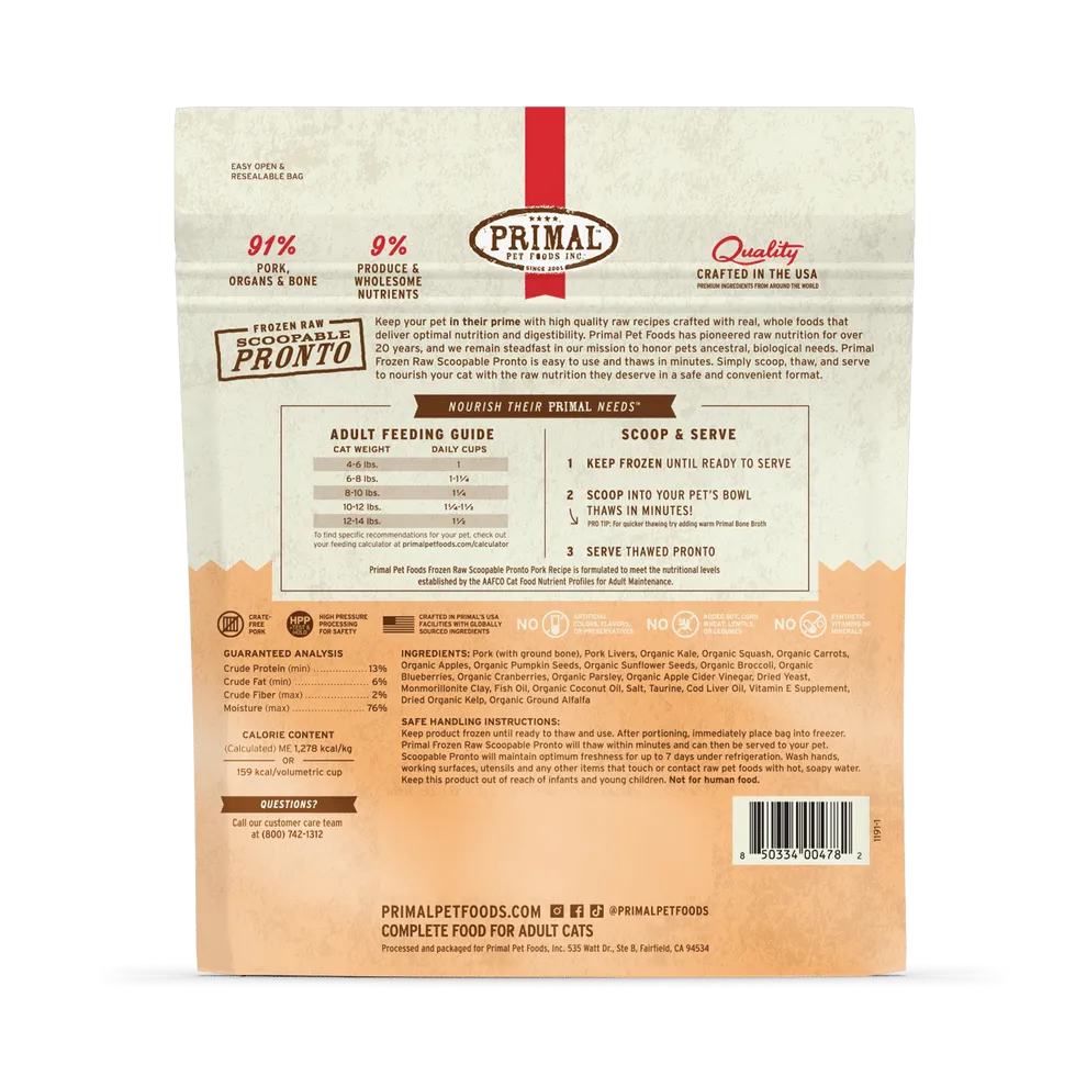 Primal Pronto Raw Frozen Pork Recipe Food For Cats