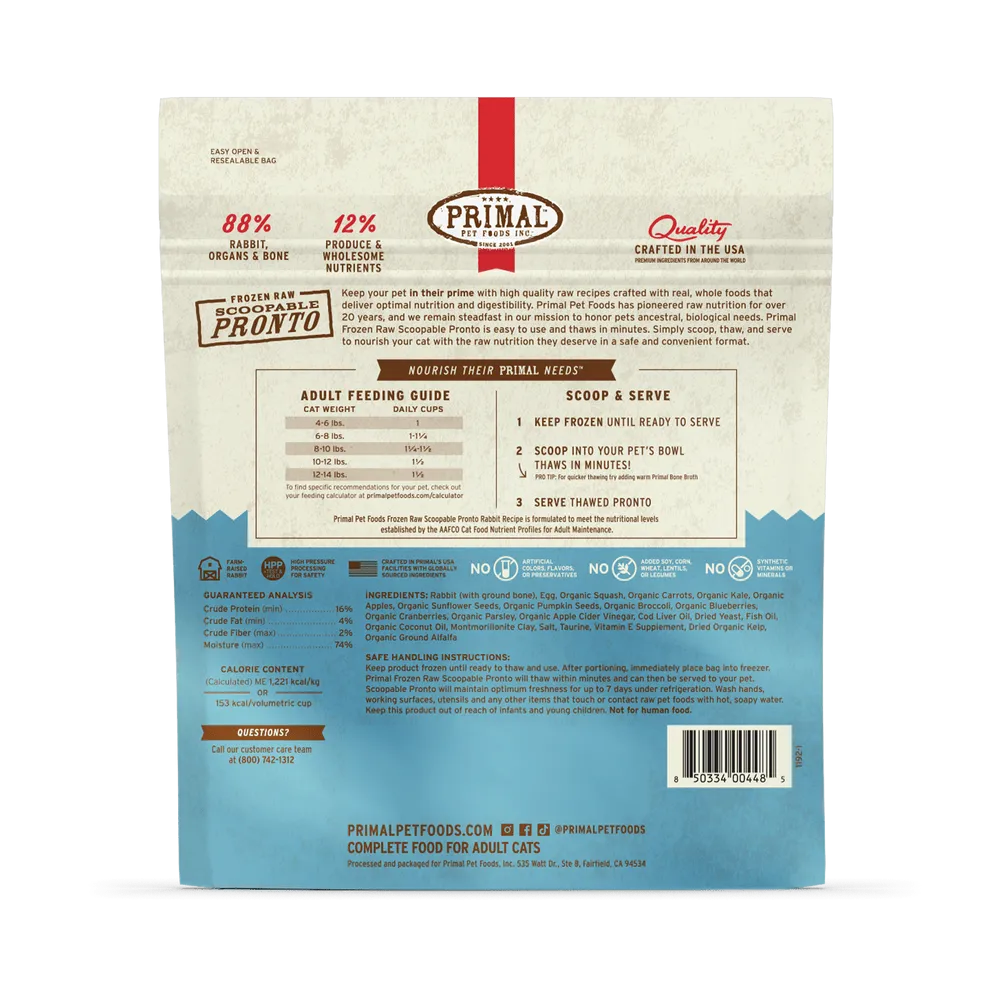 Primal Pronto Raw Frozen Rabbit Recipe Food For Cats