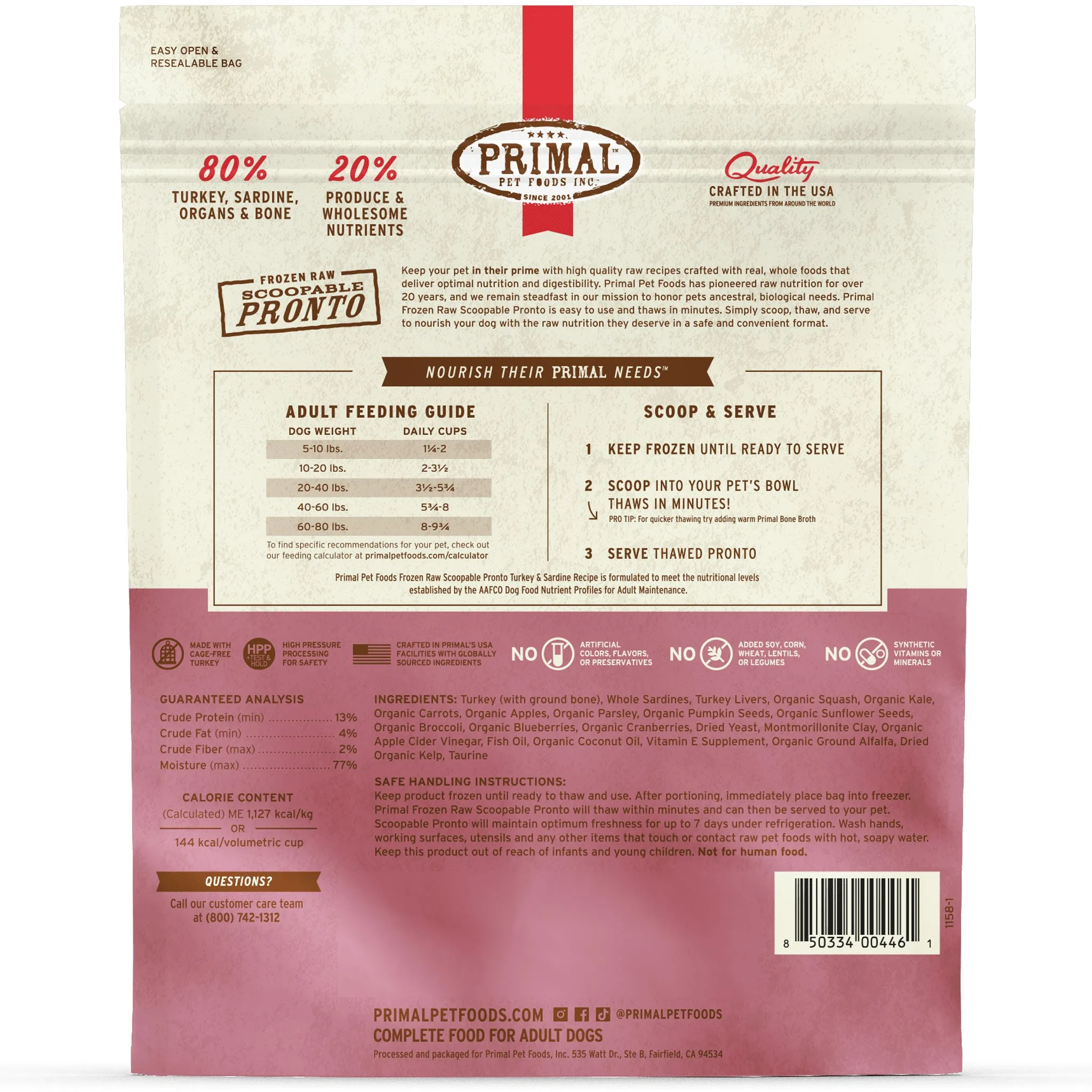 Primal Pronto Turkey/Sardine Dog Food