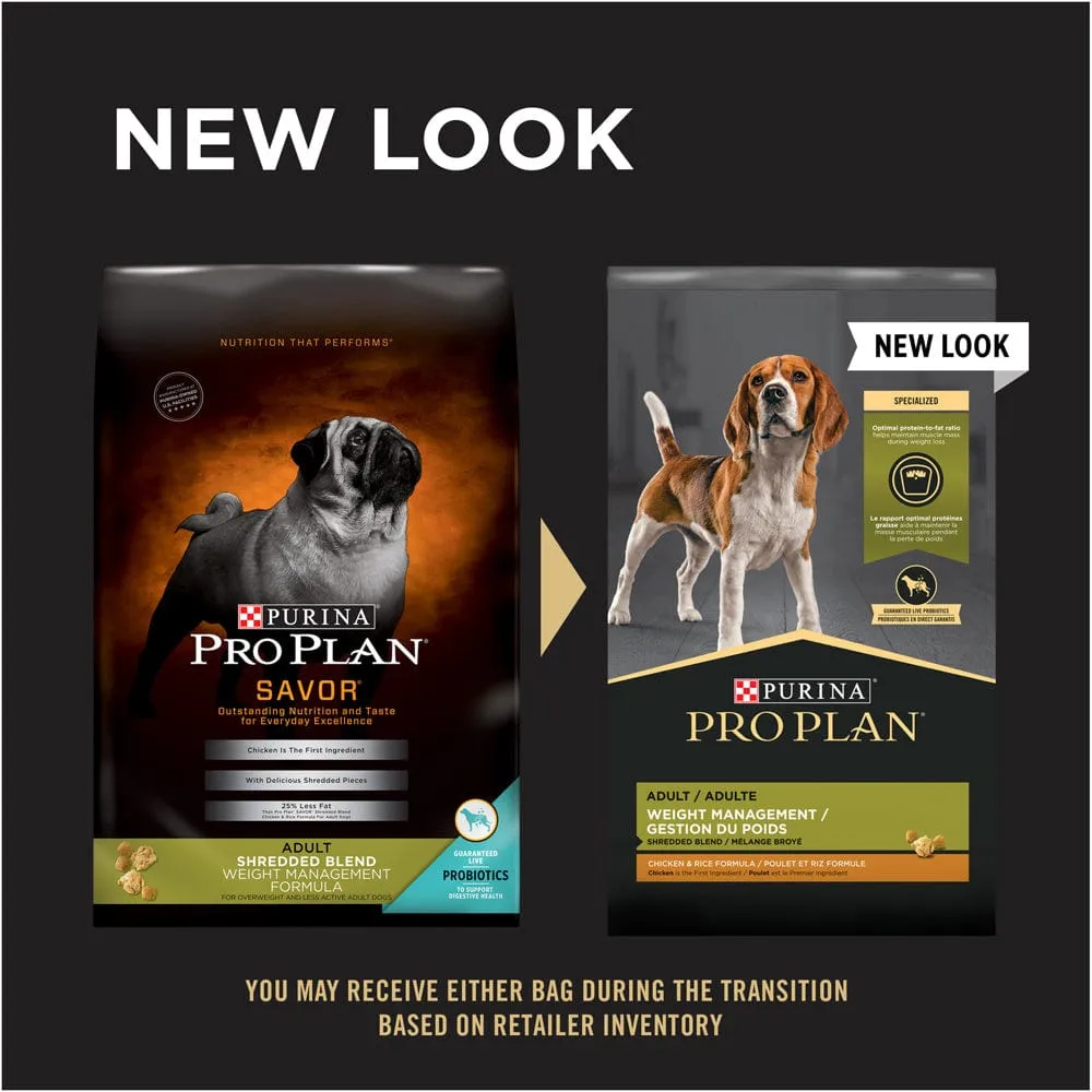 Purina Pro Plan Adult Shredded Blend Weight Management Chicken & Rice Formula Dry Dog Food Small Bag