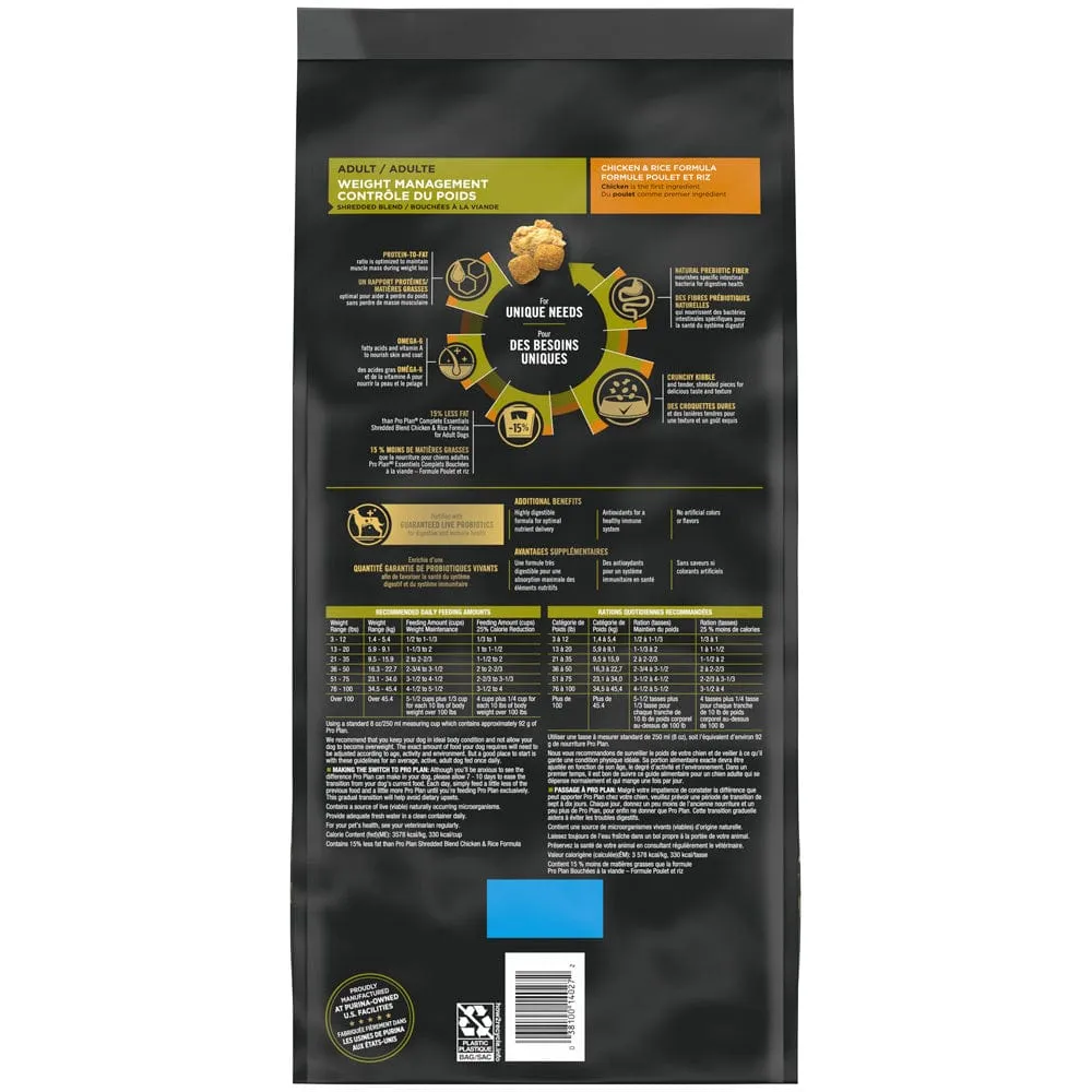 Purina Pro Plan Adult Shredded Blend Weight Management Chicken & Rice Formula Dry Dog Food Small Bag