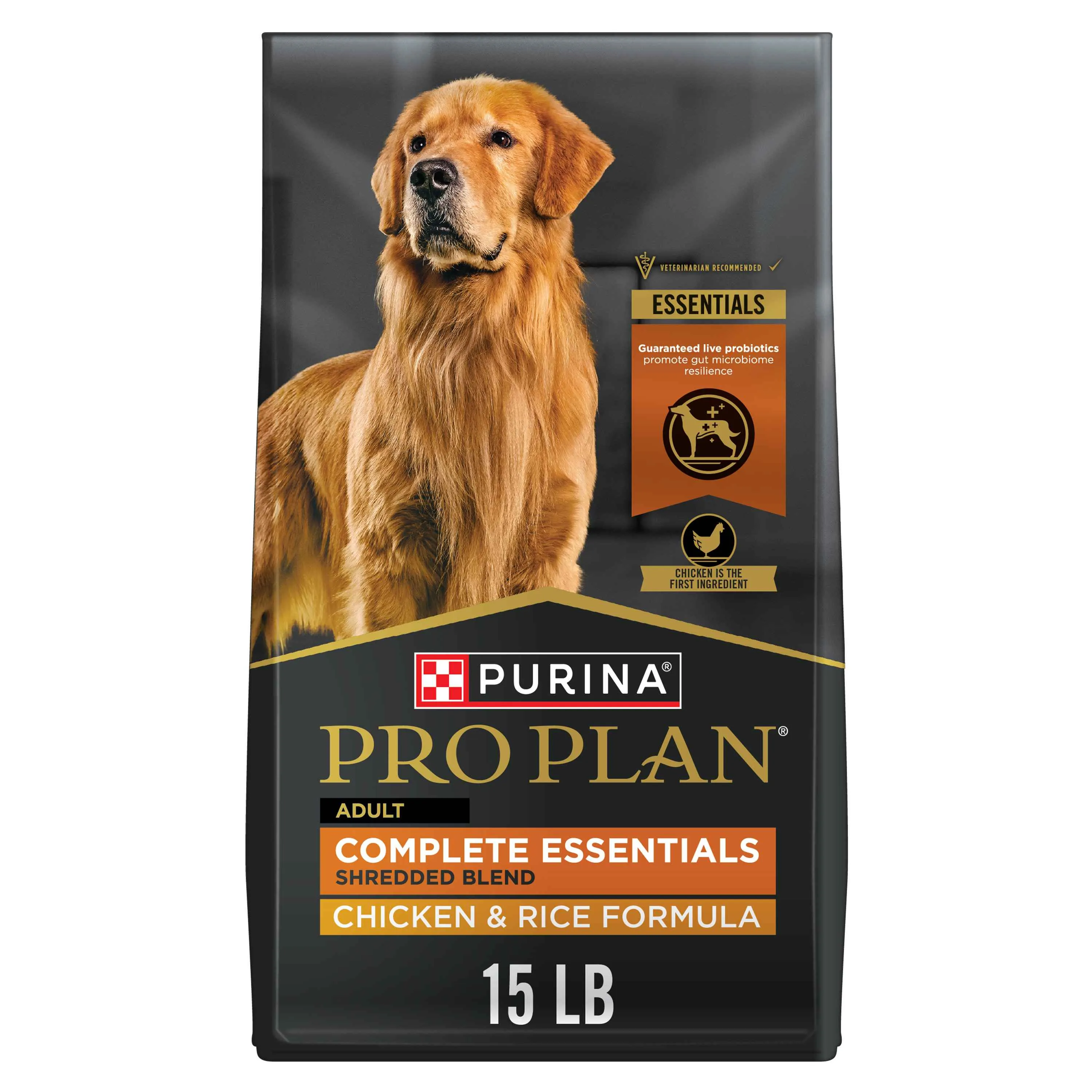 Purina Pro Plan Complete Essentials Shredded Blend Chicken and Rice Dog Food Dry Formula with Probiotics for Dogs