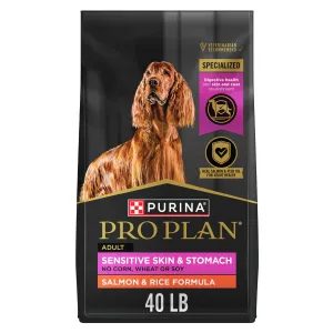 Purina Pro Plan Sensitive Skin and Stomach Dog Food Dry, Adult Salmon & Rice Formula, Digestive Health