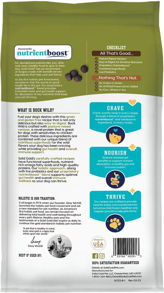 Solid Gold Nutrientboost Buck Wild Sensitive Stomach Wild Venison, Potato & Pumpkin Recipe Dry Dog Food