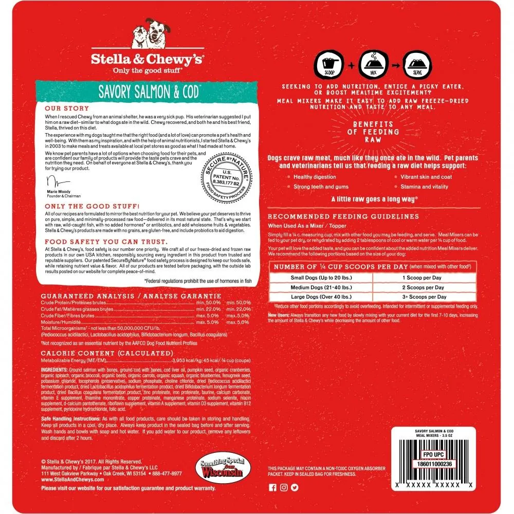 Stella & Chewy's Freeze-Dried Raw Meal Mixers Dog Food Topper - Savory Salmon & Cod Recipe