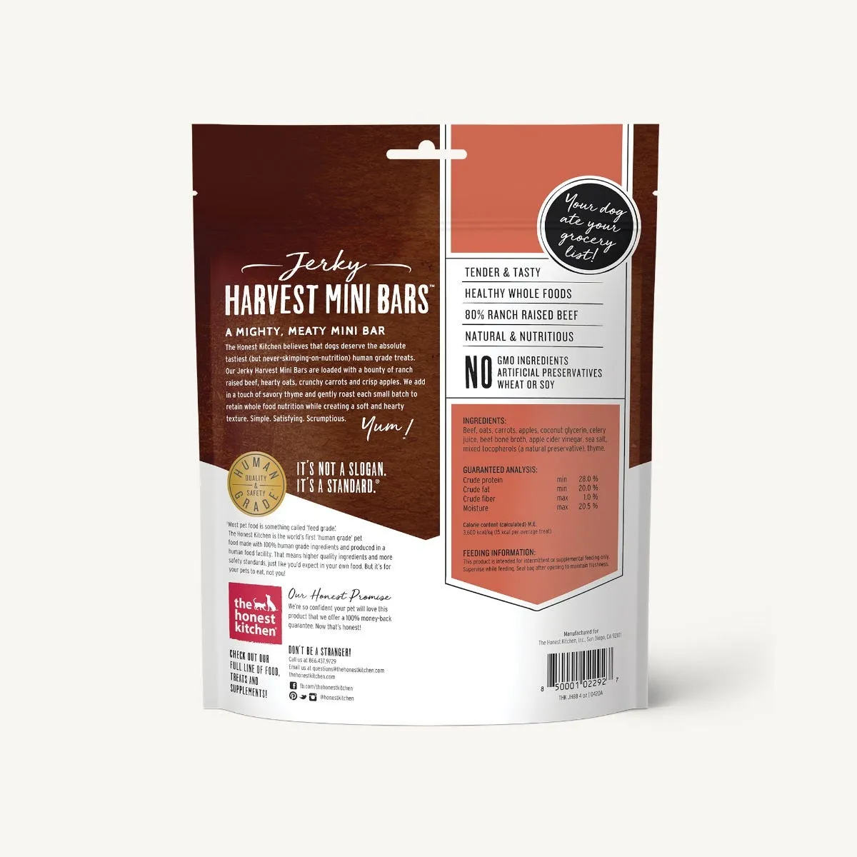 The Honest Kitchen  Beef Recipe With Carrots & Apples Jerky Harvest Mini Bars For Dogs
