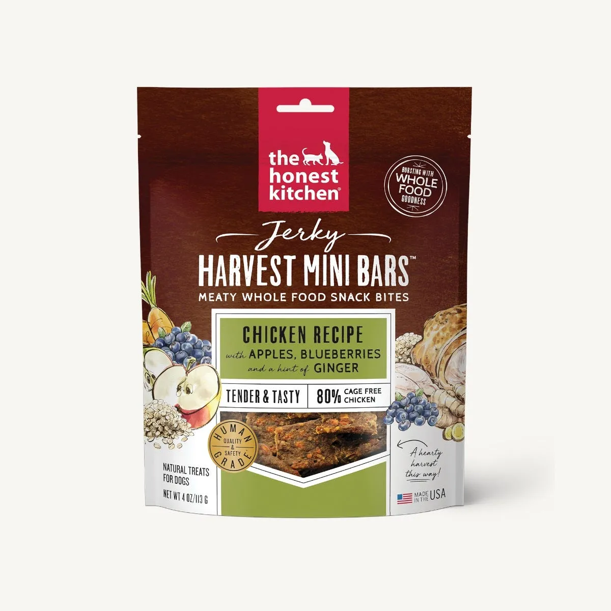 The Honest Kitchen Chicken Recipe With Apples & Blueberries Jerky Harvest Mini Bars For Dogs