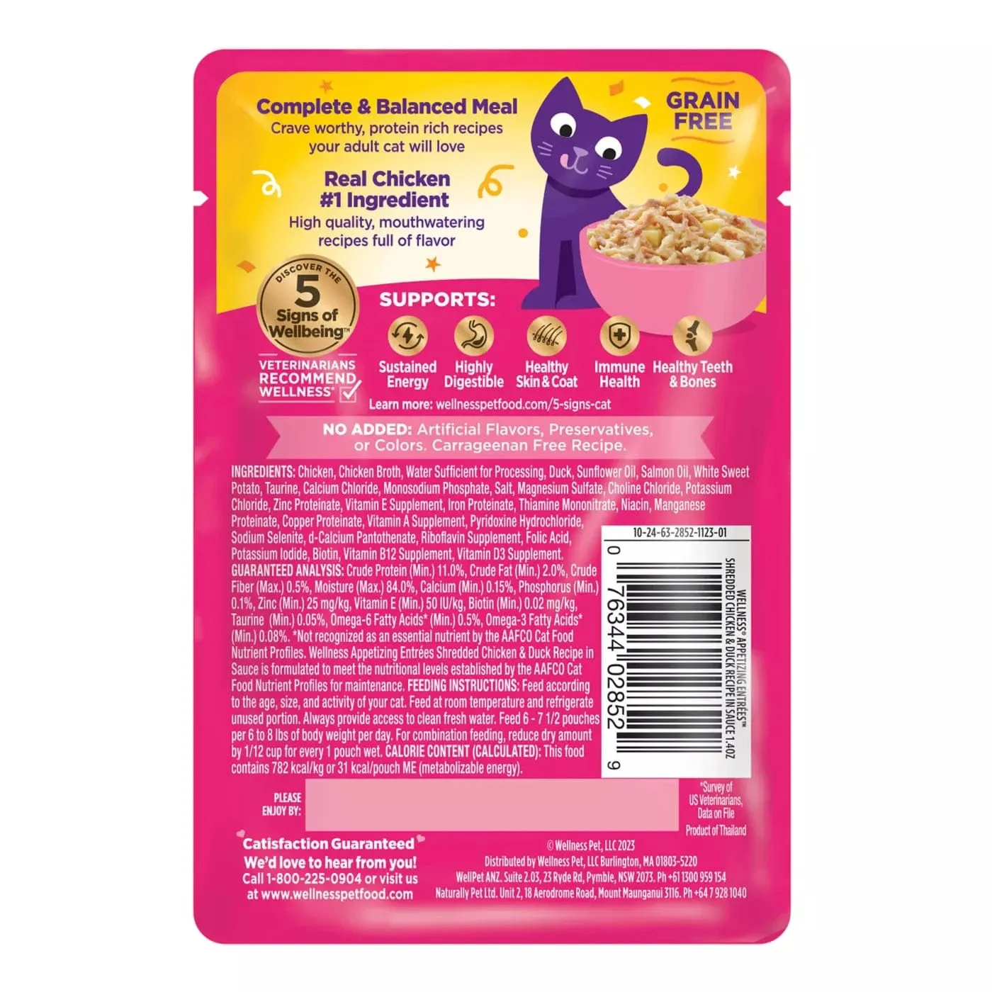 Wellness Appetizing Entrees Shredded Chicken & Duck Wet Cat Food Pouch