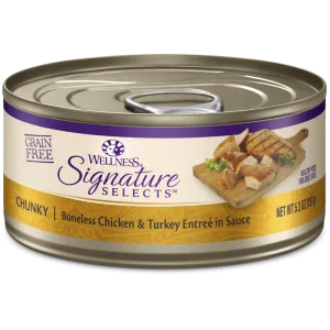 Wellness Signature Selects Grain Free Natural Chunky White Meat Chicken and Turkey Entree in Sauce Wet Canned Cat Food