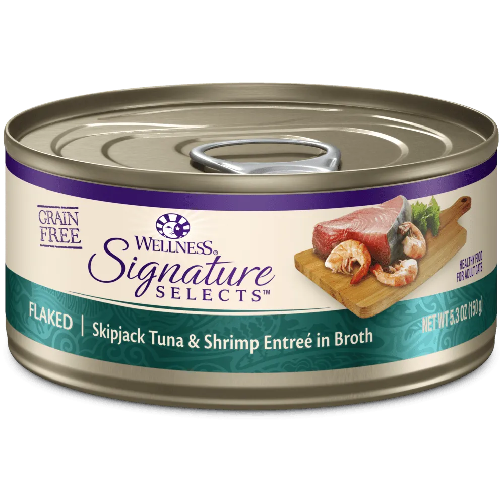 Wellness Signature Selects Grain Free Natural Skipjack Tuna with Shrimp Entree in Broth Wet Canned Cat Food
