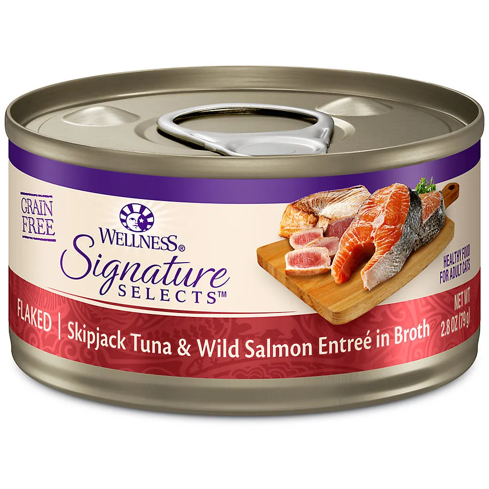 Wellness Signature Selects Grain Free Natural Skipjack Tuna with Wild Salmon Entree in Broth Wet Canned Cat Food
