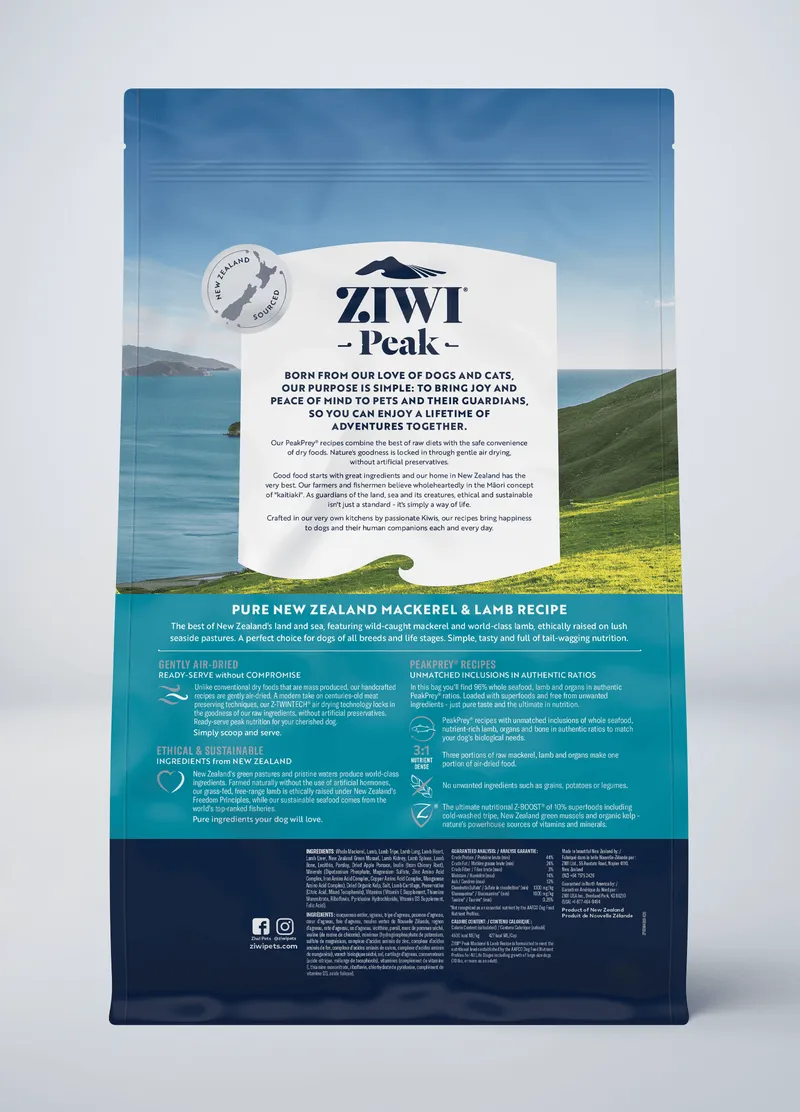 ZIWI Peak Grain Free Air-Dried Mackerel and Lamb Dry Dog Food