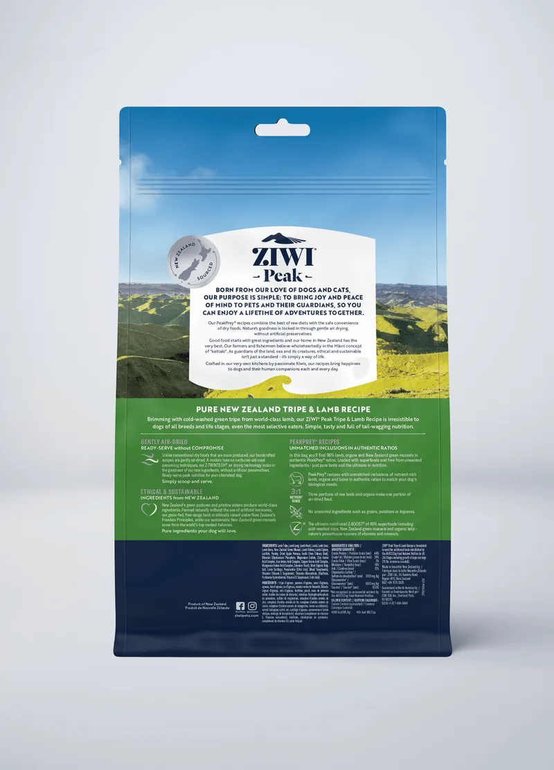 ZIWI Peak Grain Free Air-Dried New Zealand Tripe and Lamb Dry Dog Food