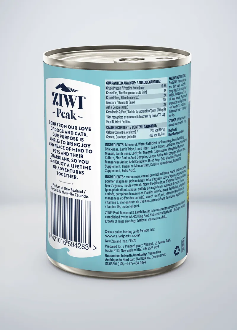 ZIWI Peak Grain Free Mackerel & Lamb Recipe Canned Dog Food