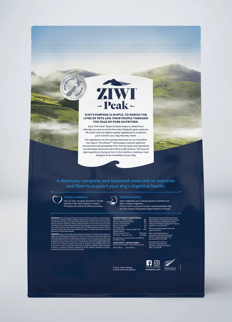 ZIWI Peak Steam & Dried Lamb with Green Vegetables Recipe Air-Dried Dog Food
